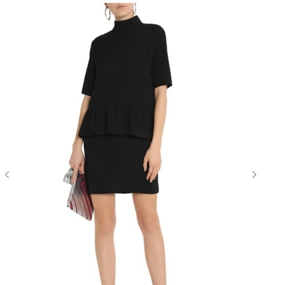 Ganni / crepe turtleneck Clark Ruffle Dress Black size 42 mini extra large XL - Picture 2 of 7